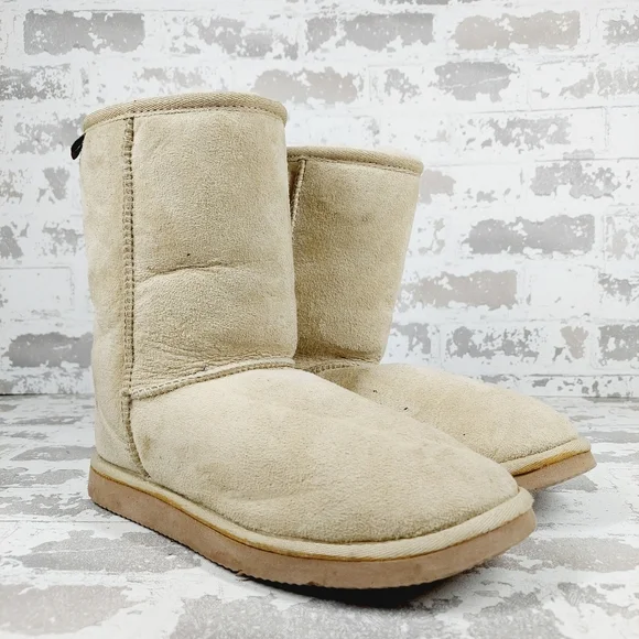 Lam Cream Suede Round Toe Fur Winter Boots V744 - Picture 4 of 12